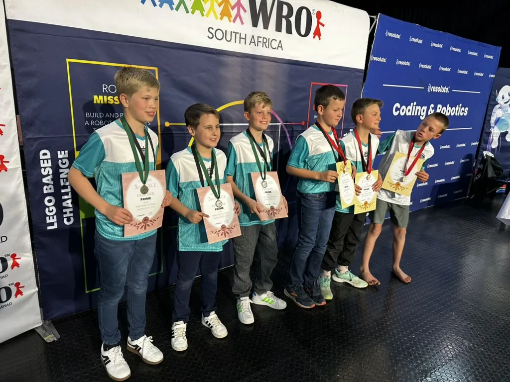 Full Robotics League squad with medals and certificates at WRO South Africa
